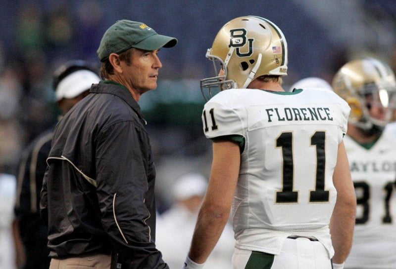 Nov 24 2012 Arlington TX USA Baylor Bears head coach Art Briles talks with quarterback Nick Florence 11 on the field against the Texas Tech Red Raiders during the game at Cowboys Stadium. Baylor beat Texas Tech 52 45 in overtime. Mandatory Credit Tim Heitman US PRESSWIRE