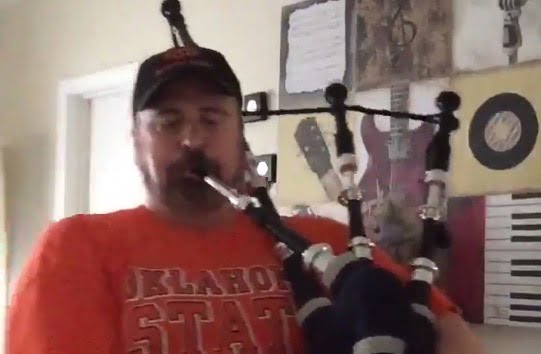The Oklahoma State Alma Mater Played on Bagpipes Is Impressive | Pistols Firing