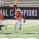 [Ayo Adeyi makes a play during OSU's 2026 spring game.]